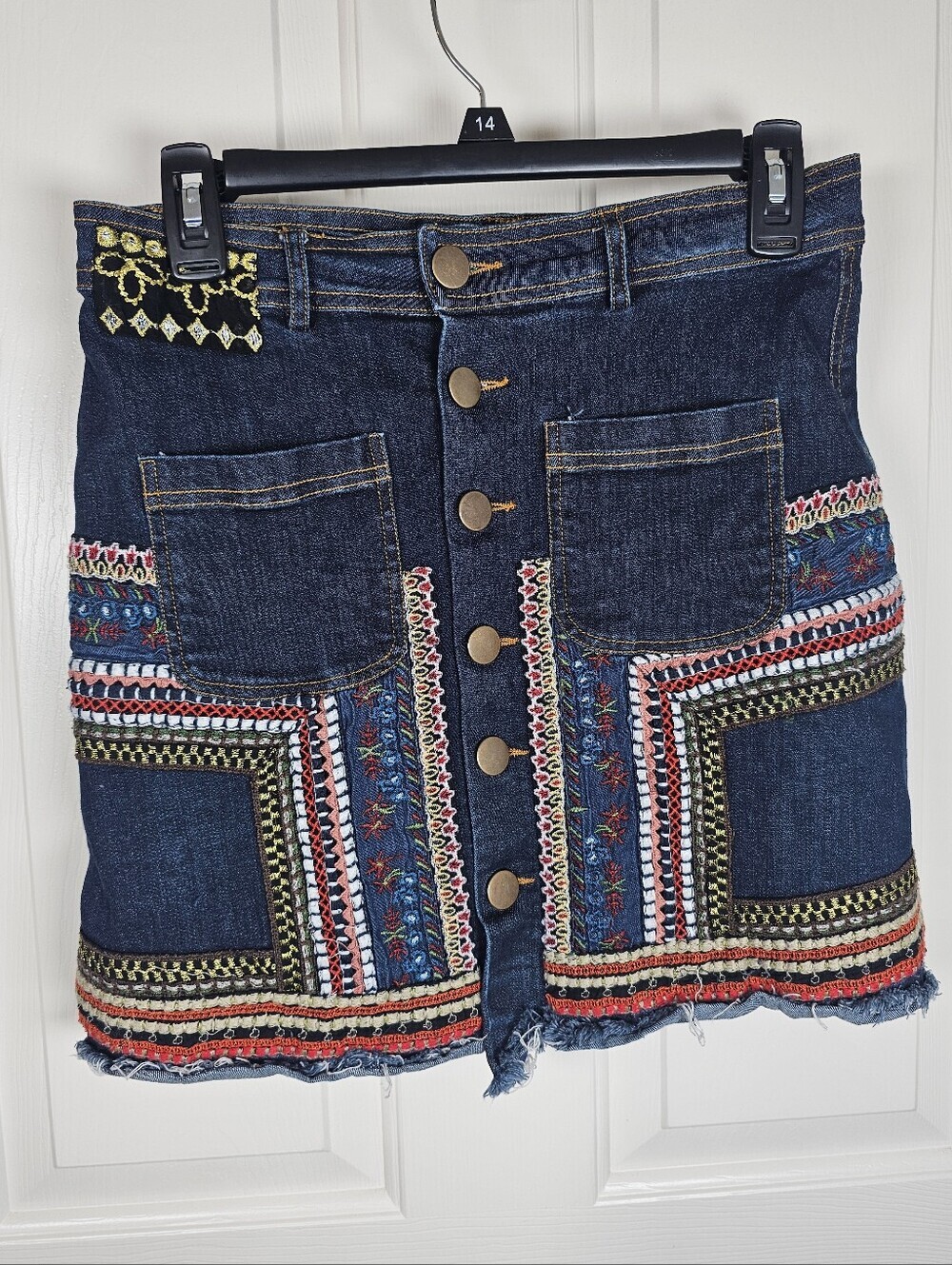 Desigual denim skirt intricate colorful embroidery Size 30 - Picture 1 of 7